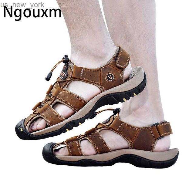 Ngouxm Männer Sandalen Aus Echtem Leder Sommer Sportlich Outdoor Trekking Wandern Hausschuhe Strand Fischer Schuhe Große Größe 38-48 L230518