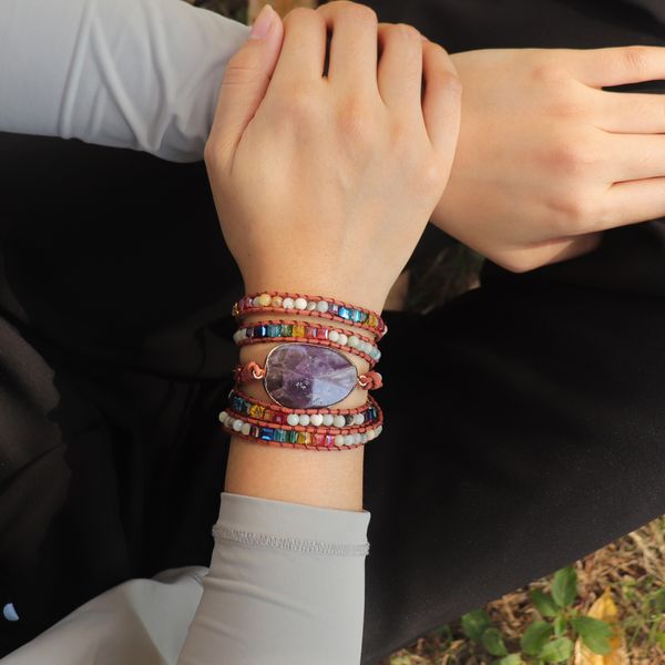 Catena est Unique Chakra Pietre naturali Fascino 5 fili Braccialetti avvolgenti Bracciale Boho fatto a mano Bracciale in pelle da donna 230606