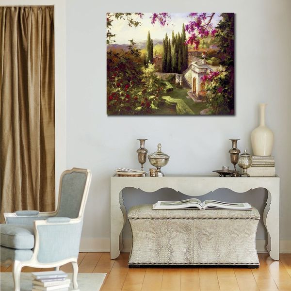 Fine Canvas Art Garden View Pittura a olio impressionista fatta a mano Paesaggio urbano Cucina Arredamento contemporaneo