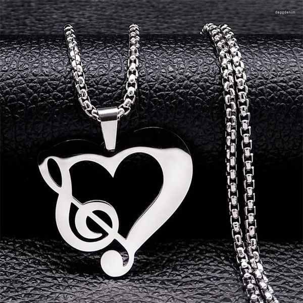 Подвесные ожерелья Любовь Сердце музыкальная колье для женщин серебряный цвет из нержавеющей стали музыкальные колары Feminino nxh682s06