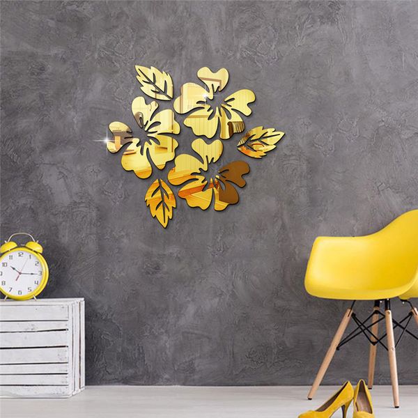 Fiore Modello Wall Sticker Decorazione 3D Decalcomania da muro Art Adesivi murali specchio fai da te Living Room Decor Argento / Oro / Nero 2022