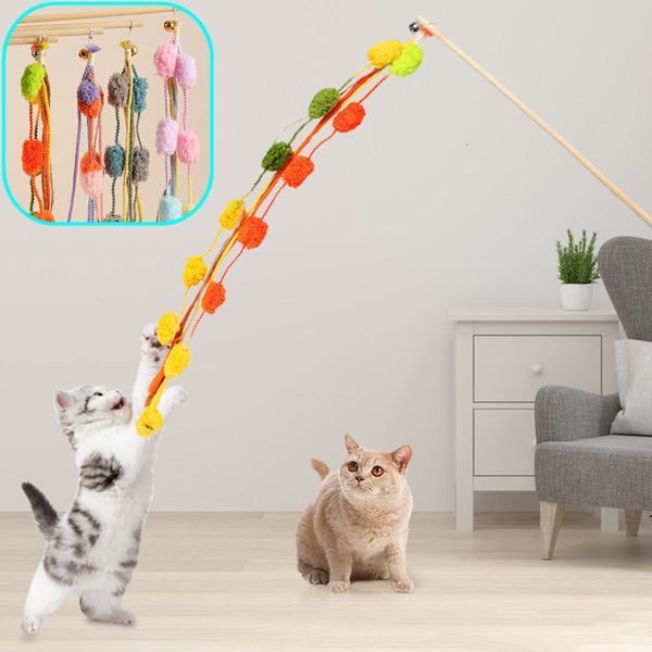 Arranhadores de Móveis para Gatos Brinquedos Divertidos Interativos Bola de Lã Corda de Vara de Madeira Punho Automático Resistente a Mordidas Pet teaser