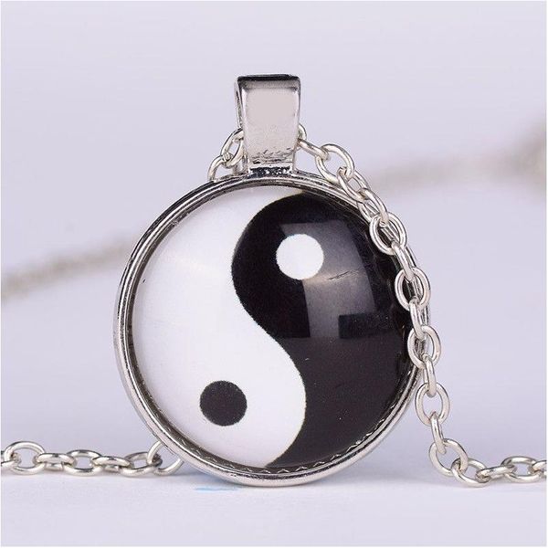 Colares com Pingente Tai Chi Time Gemstone Gossip Graph Colar Yin Yang Sier Bronze Glass Cabochon Mulheres Homens Moda Jóias Drop Del Dhxsq