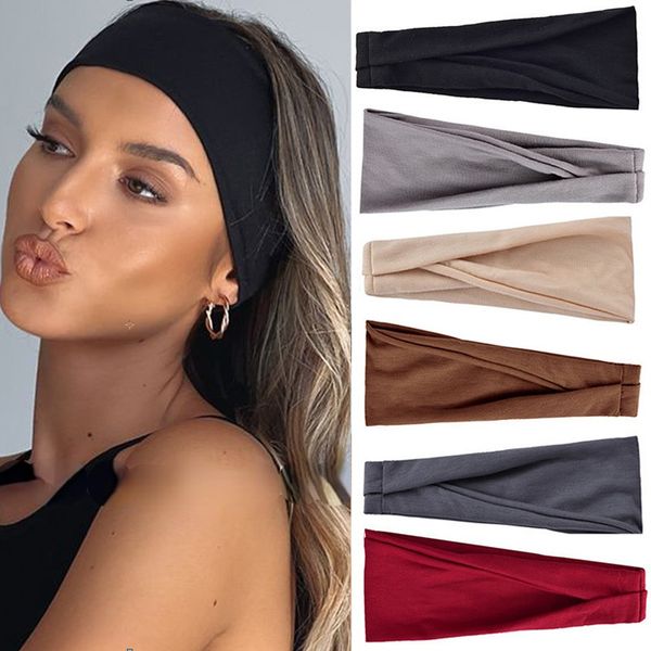 Acessórios de cabelo para a cabeça Faixas elásticas de cor sólida Faixa de cabeça para mulheres Moda turbante Maquiagem Aro Atacado 230605