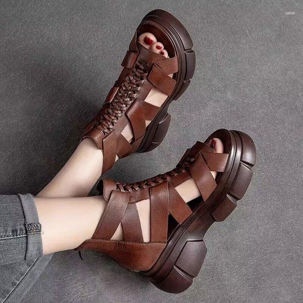 Sandalen Damen Casual Keilkäfig Stiefeletten Sommer Gothic Stil Schuhe Weibliche Gladiator Plattform High Heels 2023