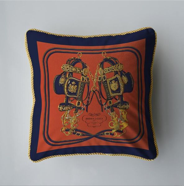 Capa de Almofada Nórdica de Luxo Macio Laranja Padrão de Cavalo Desenhos Animados Chenille Capas de Almofada Sala de Estar Decoração de Quarto 45x45