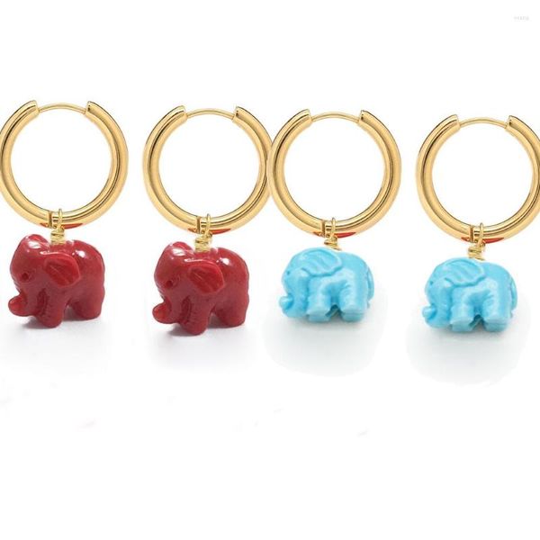 Orecchini pendenti Gioielli Donna Vintage Semplice Rosso Nero Blu Corallo Resina Animale Elefante Goccia Orecchino Chic da donna a cerchio in acciaio inossidabile