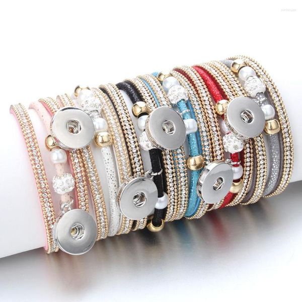 Charm-Armbänder, modischer Druckknopf-Schmuck, Vintage-Perlen-Lederarmband, Armreif, passend für 18-mm-Knöpfe, Böhmen-Magnet