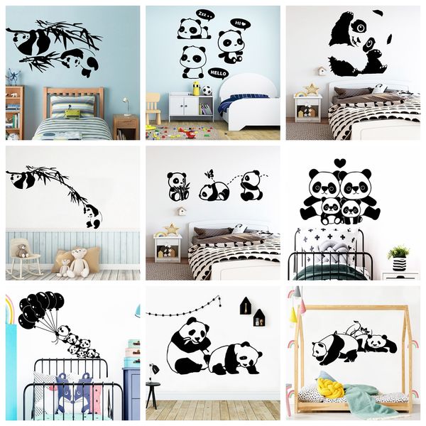 Drop Shipping Cartoon Panda Family Wall Stickers Mural Art Home Decor per bambini Camere Decorazione Decal Adesivi creativi