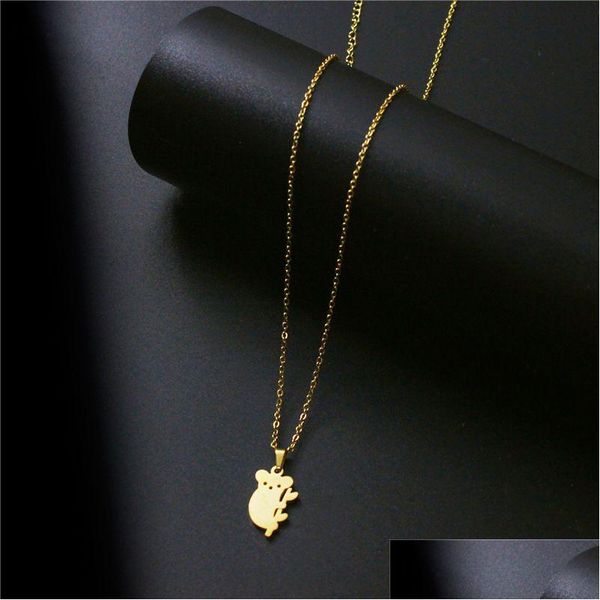 Collane con ciondolo Collana in acciaio inossidabile Piccola catena d'oro semplice Orso di koala per le donne Pendenti con consegna a goccia regalo di gioielli animali Dhpyy