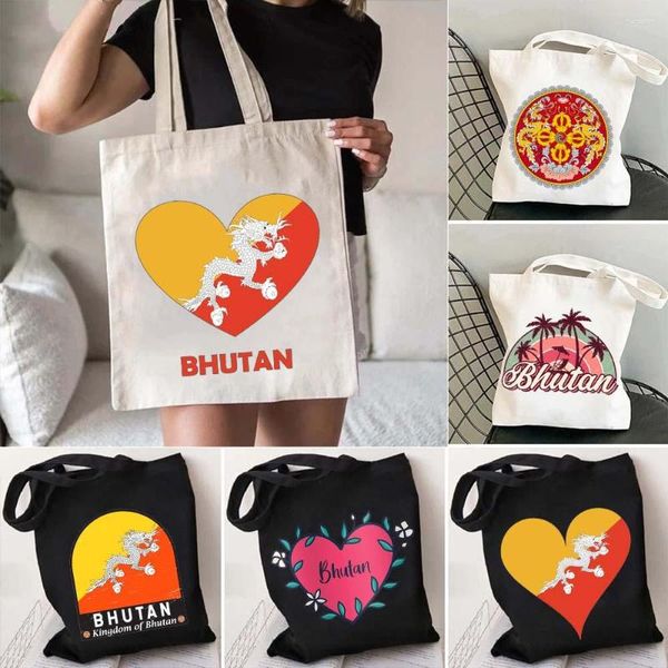 Bolsas de noite Butão País Reino Ásia Bandeira Asiática Emblema Butão Amor Coração Futebol Passaporte Bolsas de Lona Saco de Compras Bolsas de Mão