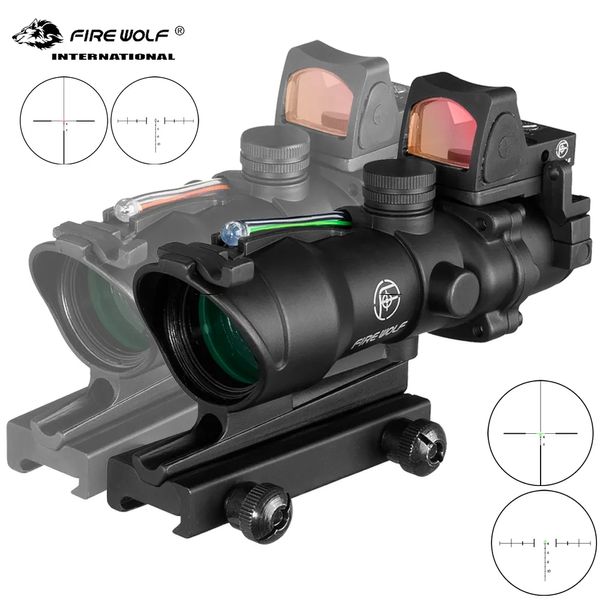 Fire Wolf Ac0g 4x32 Taktisches Optik-Zielfernrohr, rot-grünes Fadenkreuz, beleuchtetes optisches Visier mit Rmr-Mini-Rotpunkt-Seufz-Grün