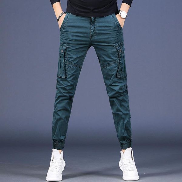 Pantaloni da uomo pantaloni cargo in puro cotone da uomo pantaloni tattici militari verdi streetwear pantaloni a matita con tasche multiple casual