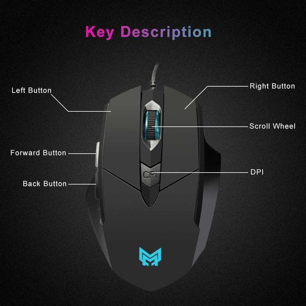 Mouse Mouse Mouse da gioco professionale per giocatori Mouse ottico LED cablato regolabile Mouse USB per PC portatile