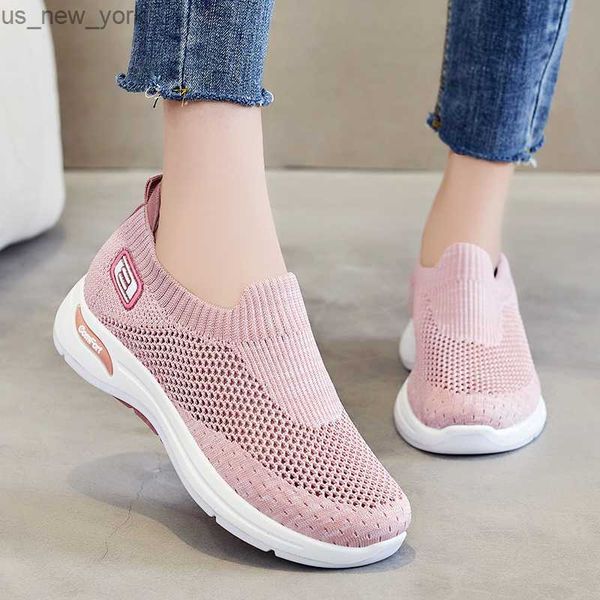 Sommer frauen Sport Socke Schuhe Mesh Atmungsaktive Slip Auf Loafers Weiche Sohle Frau Elegante Sneaker Tennis Weibliche Ballerinas L230518