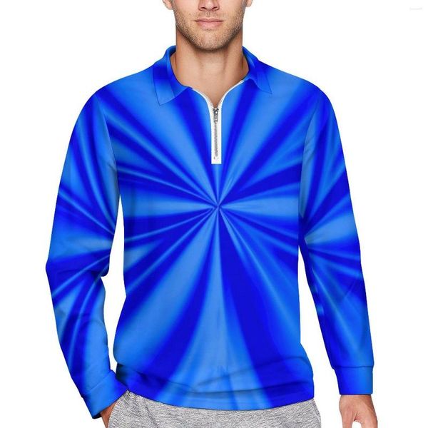 Pólos Masculinos Azul Tie Dye T-Shirts Casuais Abstrata Estampado de Flores Camisas Pólo Novidades Camisas Masculinas Primavera Manga Comprida Roupas Gráficas Tamanho Grande