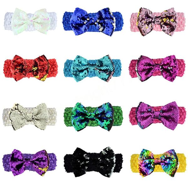 Сплошной цвет вязание крючком плетение эластичная прическа для волос детские девочки блестящие блестки Bowknot Boutique Bowique Bows Headwear Headwear