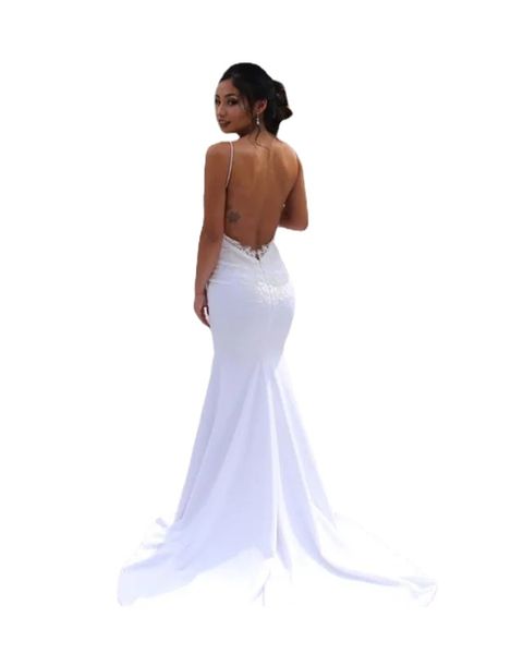 Sexy Backless Beach Wedding Dresses Sereia Vestido de Noiva Renda Alças Espaguete Sweep Train Custom Made Plus Size vestido de novia