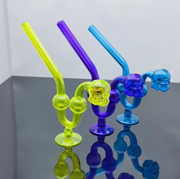 Rauchpfeifen-Bongs Herstellung mundgeblasener Wasserpfeifen Klassischer farbiger Schädelknochen mit Basisglas-Rauchtopfzubehör