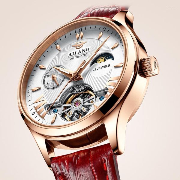 Armbanduhren Tourbillon Automatische Uhr Für Frauen Luxus Damen Mechanische Uhren Damen Rose Gold Relogios Mecanicos Auto Sonne Mond Uhr