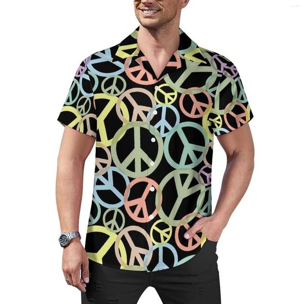 Мужские повседневные рубашки красочные миры пляжная рубашка ретро, ​​печать, гавайские мужские модные блузки дизайн с коротким рукавами в верхней части 3xl 4xl