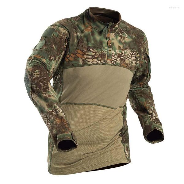 Polos masculinos militares camuflados táticos camisetas manga longa algodão respirável combate camisas masculinas de treinamento 3XL