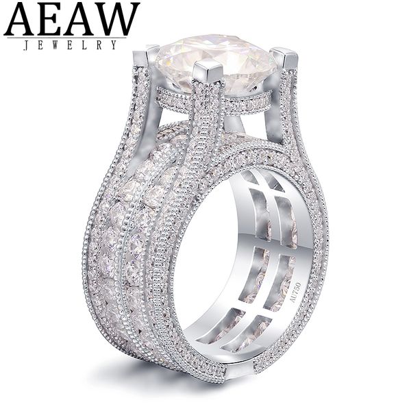 Обручальные кольца AEAW 7CTW D Круглая форма 18K AU750 Кольцо из белого золота Прошло Алмаз Тест Высокий ювелирный украшение 230607
