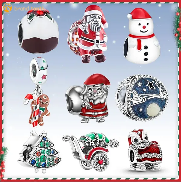 925 Sterling Silver per pandora charms autentici perline Pendenti Babbo Natale Cervi Jingle Bell Tree Christmas