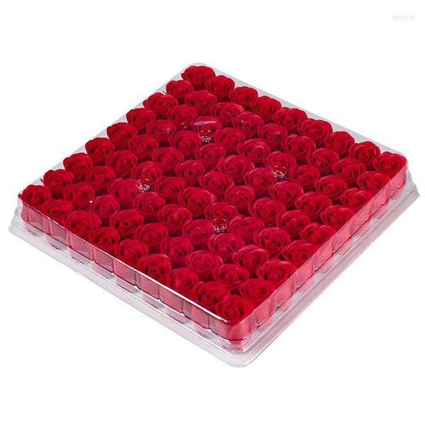 Fiori decorativi 1 vassoio da 81 pezzi Rose di sapone Dia.3.5 CM Regali di buon San Valentino Invio di confezioni regalo di carta Riempitivi interni