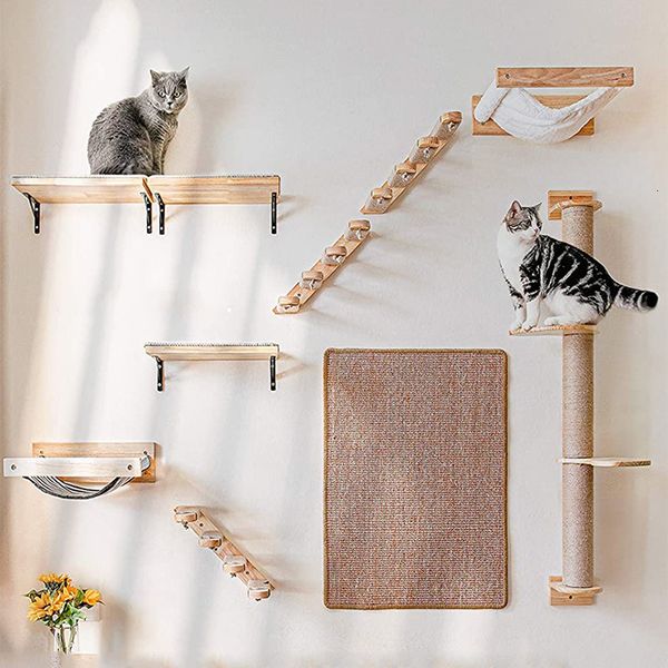 Arranhadores de Móveis para Gatos 1Pç Prateleiras de Madeira Montadas na Parede Poleiros Para Degraus Escada Cama Atividade Estrutura de Escalada em Árvore Moderno 230606