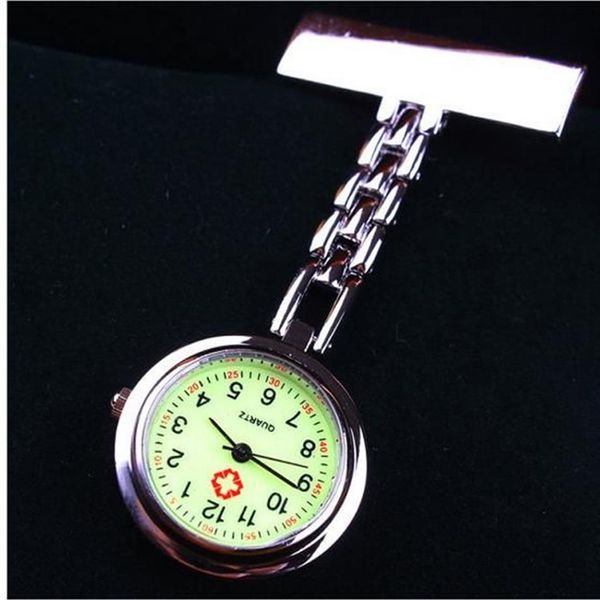 Lote de 10 pçs Pins de enfermeira para médicos relógio de quartzo de aço inoxidável Enfermeira conveniente para carregar relógios Luminoso relógio de enfermeira g216Z