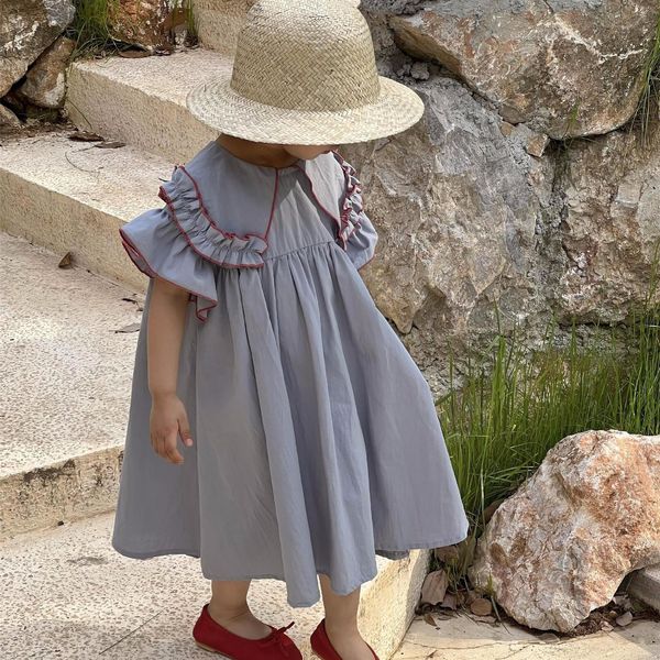 Abiti da ragazza cervi jonmi Estate stile coreano Toddlers Ragazze Abiti da principessa Ruffles Collar Ball Gown Bambini Abito in cotone 230606