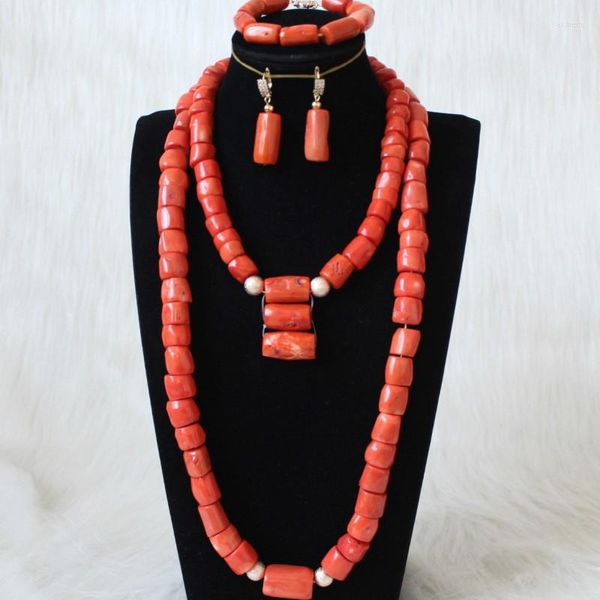 Halskette Ohrringe Set Dudo Natur Koralle Schmuck 12-13 mm Damen Afrikanischer Schmuck 2 Lagen Hochzeit Braut für Nigerianer Kostenloser Versand