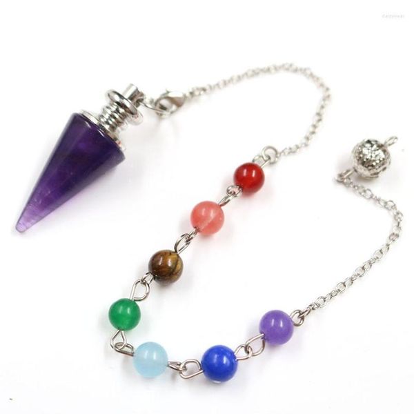 Anhänger-Halsketten FYJS Einzigartiger versilberter Sechseck-Pyramiden-Amethyst-Stein Lapislazuli-Heilchakra-Schmuck