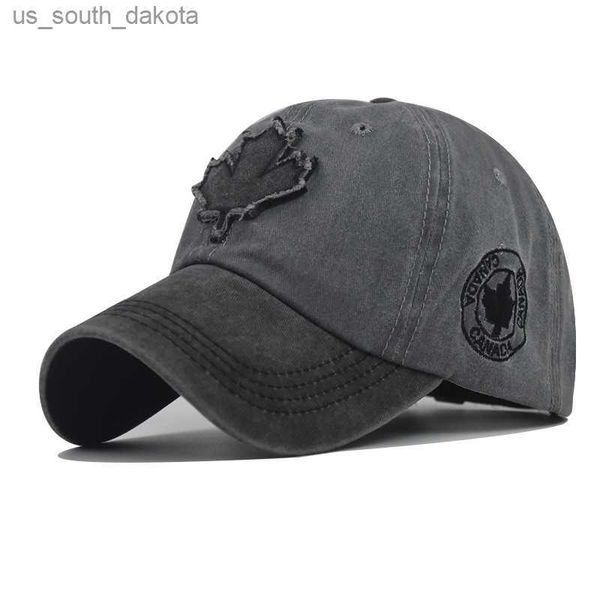 Unisex Kanada Big Maple Leaf Baseball Caps Stickerei gewaschene Baumwolle Snapback für Männer Frauen Vintage Outdoor Sports Papa Visier Hüte L230523