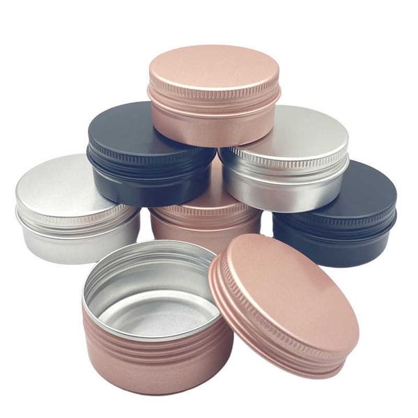 24 Pz 50g Vuoto Metallo Alluminio Rotondo Latta Argento Nero Vaso per crema cosmetica Vaso Custodia per conservare spezie Contenitore per erbe Filettatura per labbra GEHG