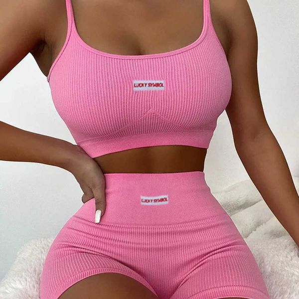 Tute da donna Canotta da donna Set da 2 pezzi Canotta Manica corta T e Shots Tessuto elastico alto Sweet Babes Summe Beach Paty Abbigliamento Spotswea Yoga