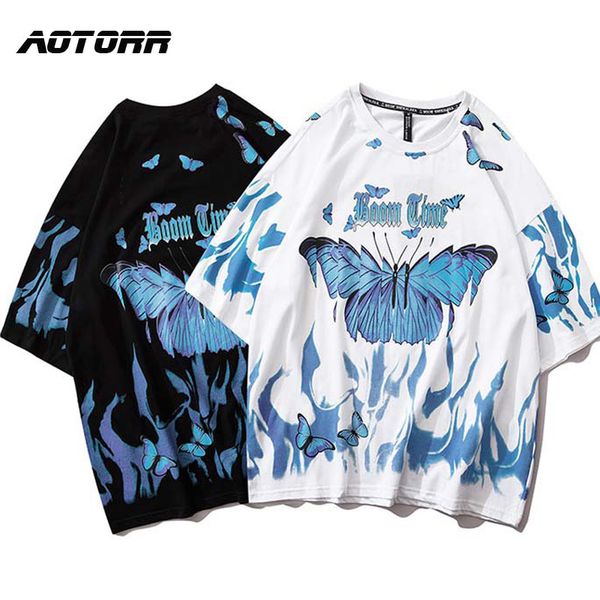 Camisetas Masculinas Hip Hop Tshirts Blue Butterfly Streetwear Masculino Harajuku Summer Short Sleeve T-Shirt Cotton Tops Tees Masculino Oversize Clothes 230606