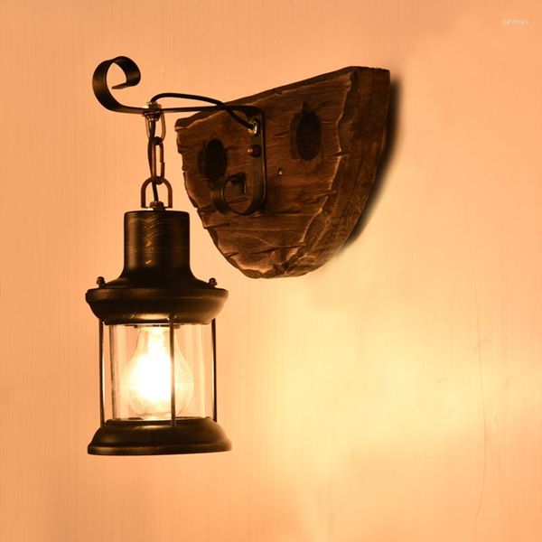 Lampada da parete in legno retrò Home Living Room Bar Tea House Coffee Shop Sconce Antique Restaurant Illuminazione decorativa