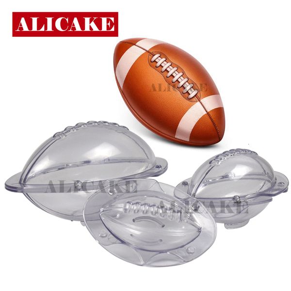 Moldes de cozimento 3D Rugby Football Chocolate Mold Policarbonato 3pcs Bolo de bolos para chocolates Ferramentas de pastelaria 230606