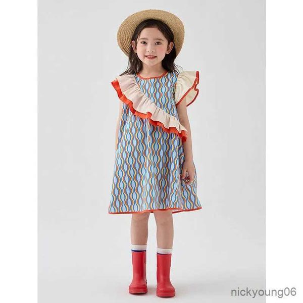 Mädchen Kleider 2023 Sommer Mädchen Kleid Kinder Druck Welle Rüschen Kleidung Mädchen Niedliche Prinzessin Kinder für passt 6-14 R230607