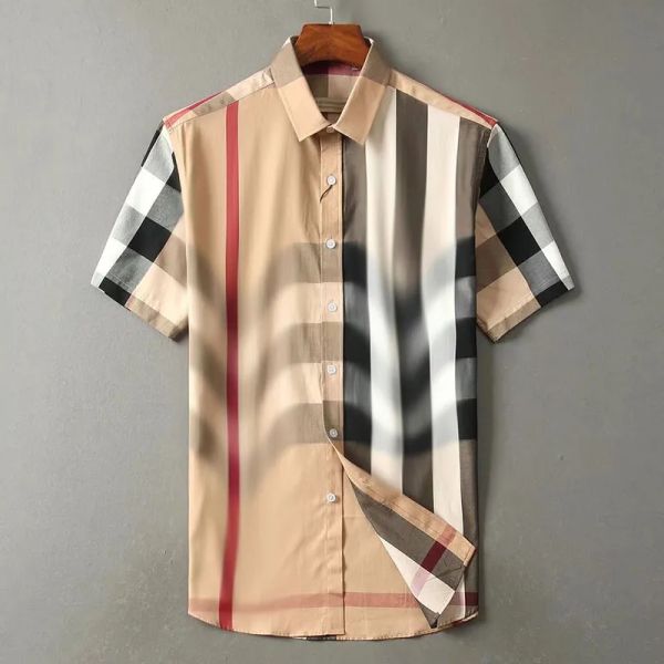 2023 Hohe Qualität Designer Herren Freizeithemd Burbereys Herren Camisas De Hombre Mode Geometrischer Karodruck Kurzarm Revers Business Vielseitig M-3XL