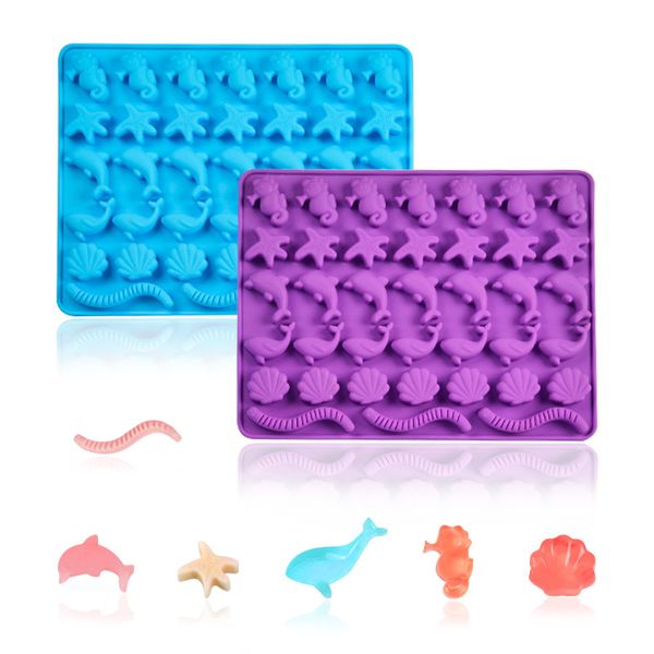 Molde de goma de silicone para animais marinhos, peixe, estrela do mar, cavalo-marinho, geléia de chocolate, molde de fondant, ferramentas de decoração