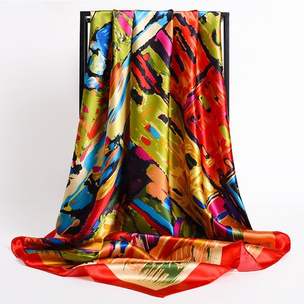 Sarongs 9090cm Moda Lenço Pescoço Cachecol Feminino Pequeno Xaile Seda Cetim Cabelo Feminino Quadrado Bandana Cabeça Silencioso envoltório de praia 230605