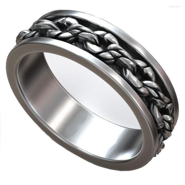 Küme halkaları neo-gotik kafatası tarzı kemik zinciri bisikletçisi 925 Katı Sterling Silver Ring Street Fashione