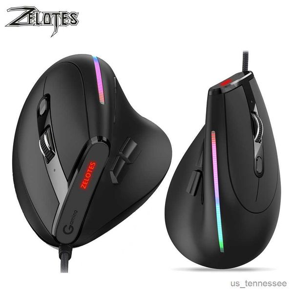 Ratos Ratos USB com fio Vertical Gamer Mouse Botões RGB Gaming Optical Mouse Ergonômico Ajustável para PC Computador