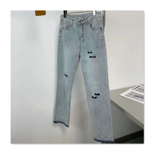 lässige Herren Jeans Designer Jeans Blue Pant Cross Pasted Leder Waschanschluss Röte hohe Taille Schlanke Pass