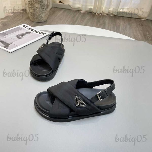 Сандалии Flat Sandals Женщины 2022 Летнее знаменитость недавно привязанную к ткани с открытой леди сандаль