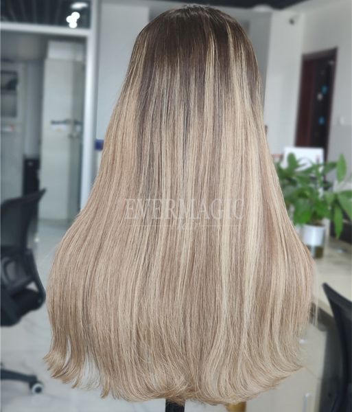 Evermagic Nessuno Layerd Lace Front Parrucche per capelli umani Balayage Evidenzia linea di capelli super naturale biondo fragola