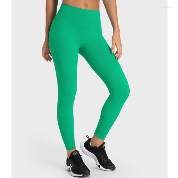 Calças ativas primavera verão sem linha em t leggings femininas nuas para ioga cintura alta quadris justos elásticos para modelagem fitness